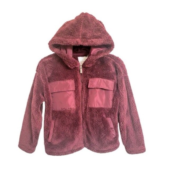 H by Habitual Girls M 10/12 Burgundy Maroon Sherpa Fleece Hooded Jacket - Picture 1 of 5